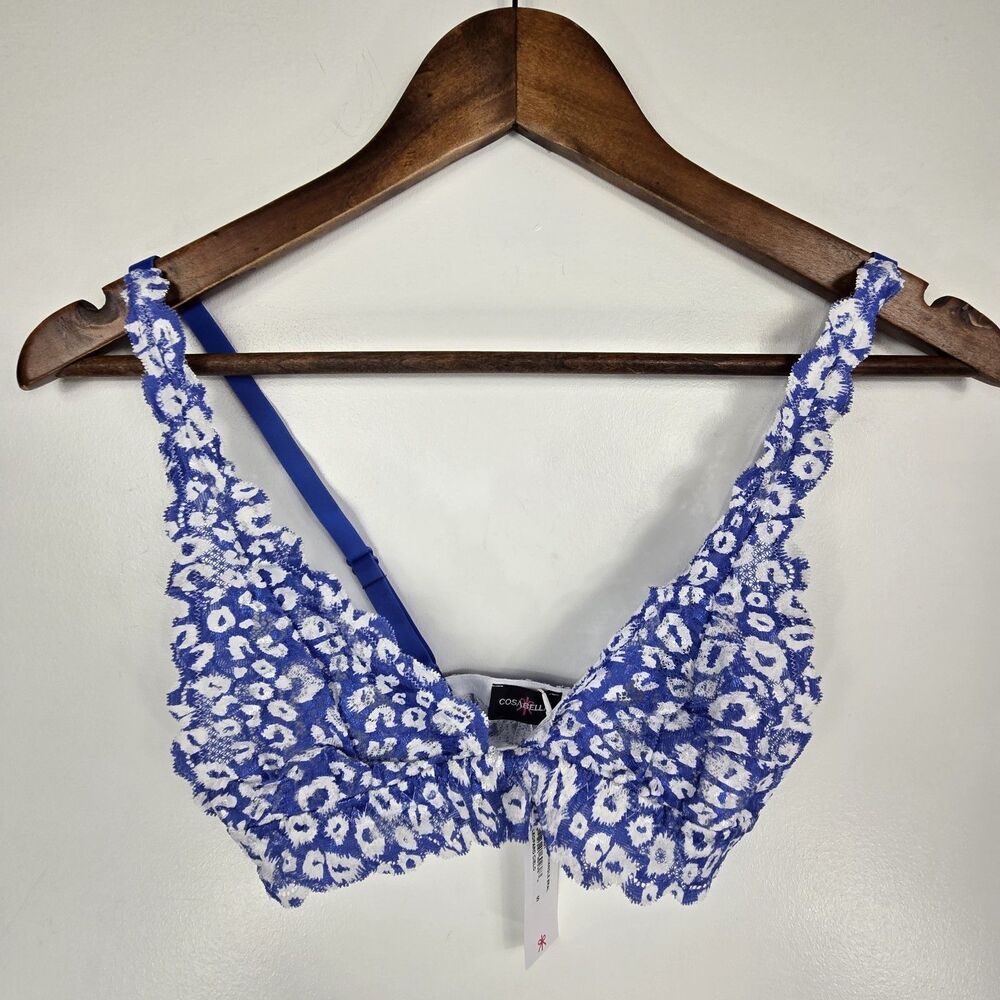Cosabella Women's Size Small Leopard Cielo Blue White Tall Triangle Bralette NWT